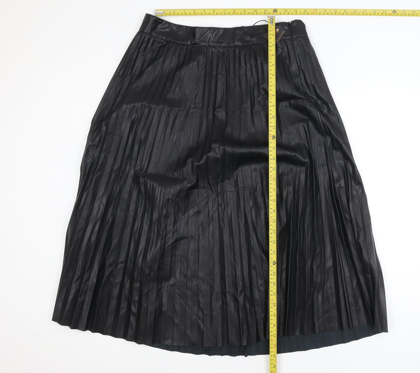 Vetiver Women Black Faux Leather Pleated Midi Skirt XL