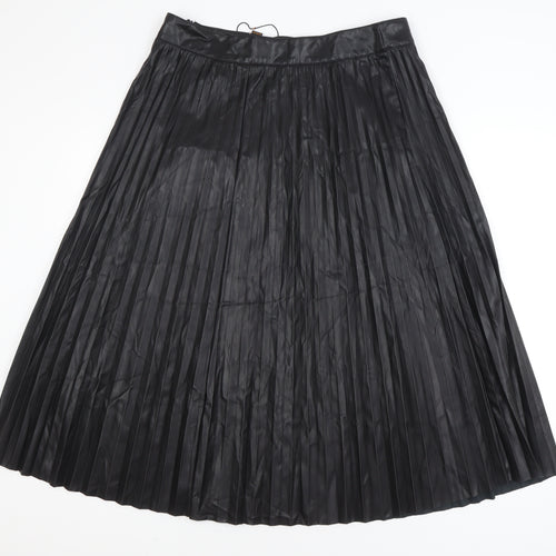 Vetiver Women Black Faux Leather Pleated Midi Skirt XL