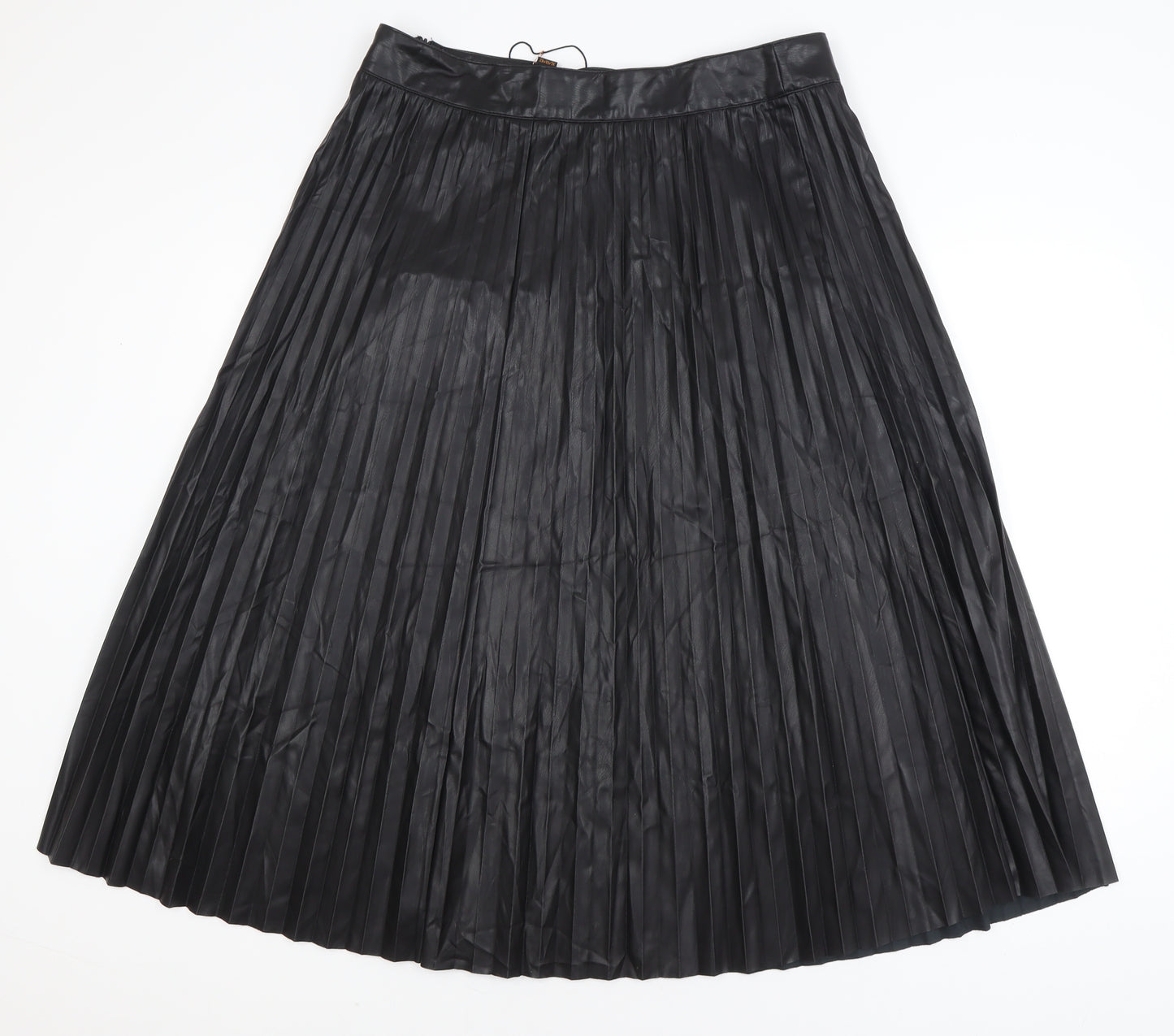 Vetiver Women Black Faux Leather Pleated Midi Skirt XL