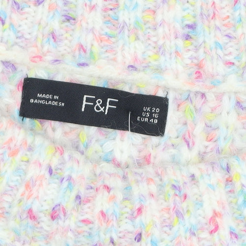 F&F Women’s Multicoloured Chunky-Knit Crew Neck Jumper Size 20