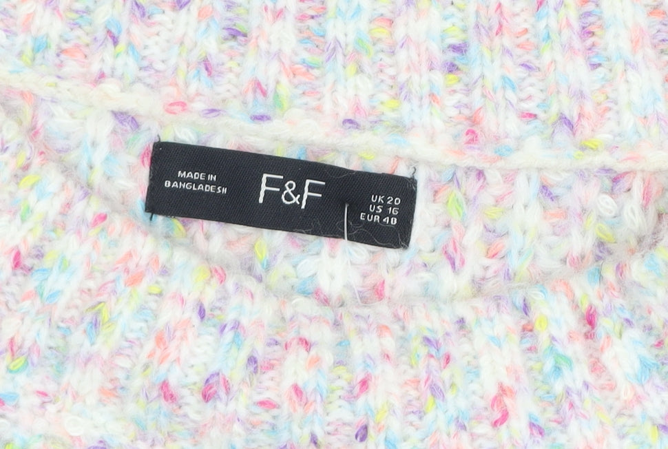 F&F Women’s Multicoloured Chunky-Knit Crew Neck Jumper Size 20