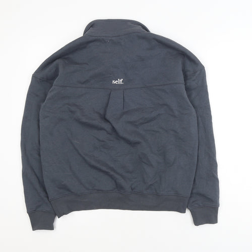 Self Men's Blue Collared Henley Sweatshirt XS Embroidered College Style