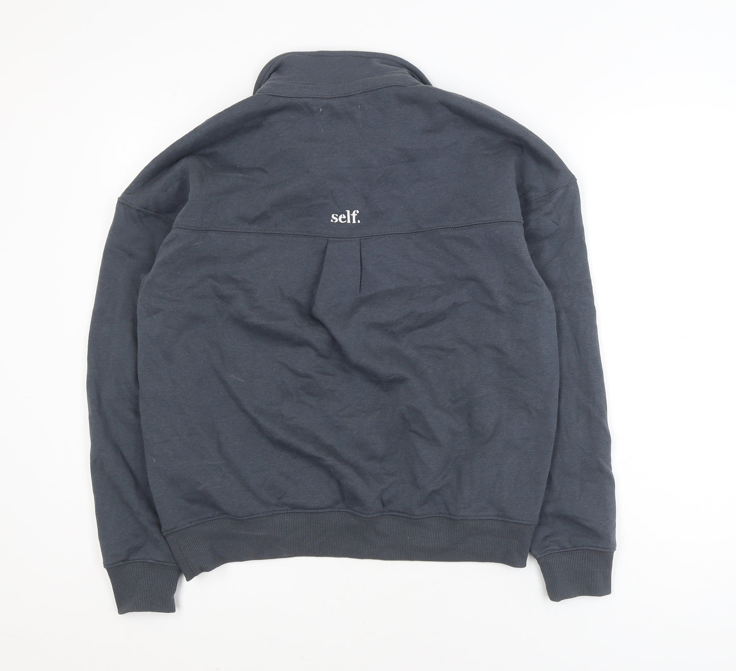 Self Men's Blue Collared Henley Sweatshirt XS Embroidered College Style