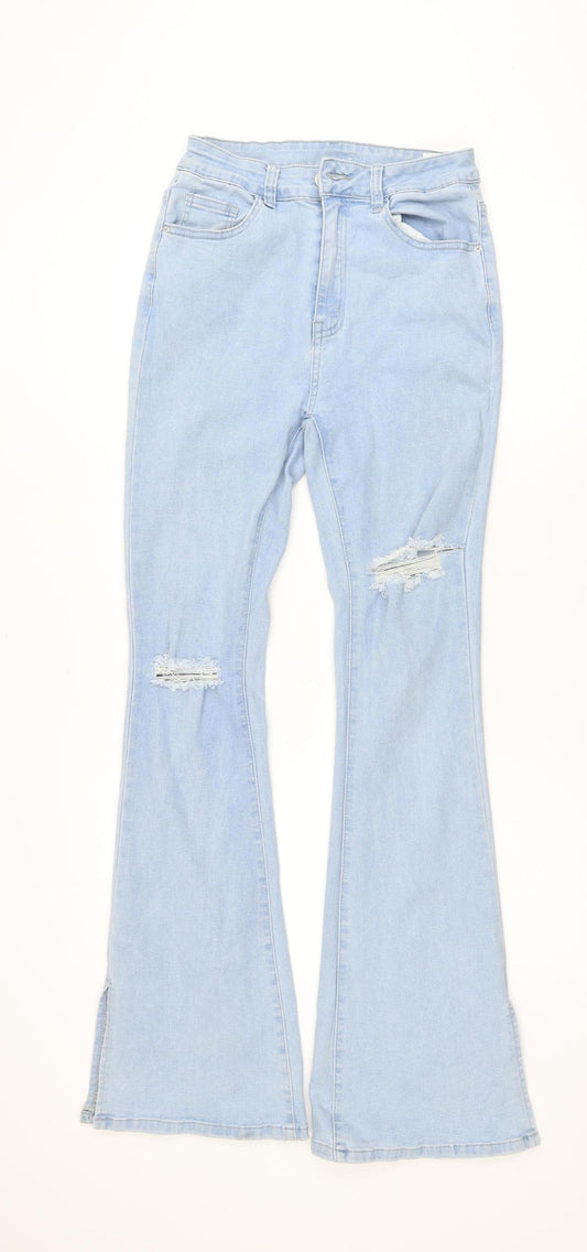 SHEIN Women’s Light Blue Flared Distressed Jeans Size 12