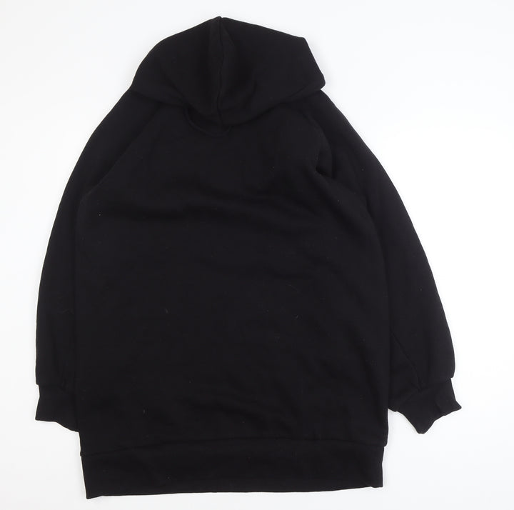 Collusion Women Black Pullover Hoodie UK 10 Polyester Cotton Blend