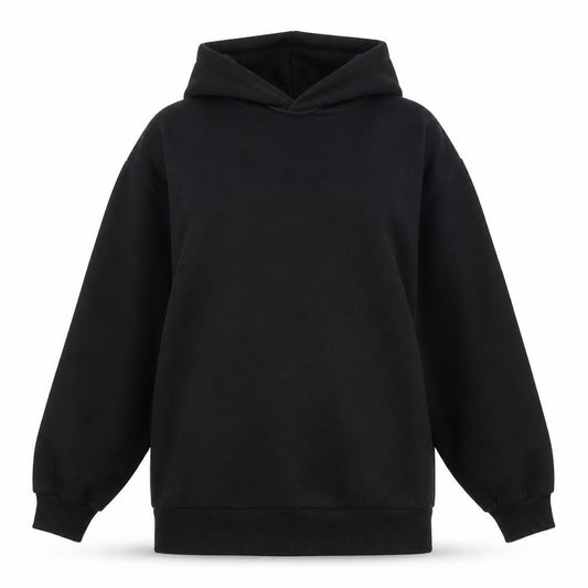 Front view of Collusion Women Black Pullover Hoodie UK 10 Polyester Cotton Blend