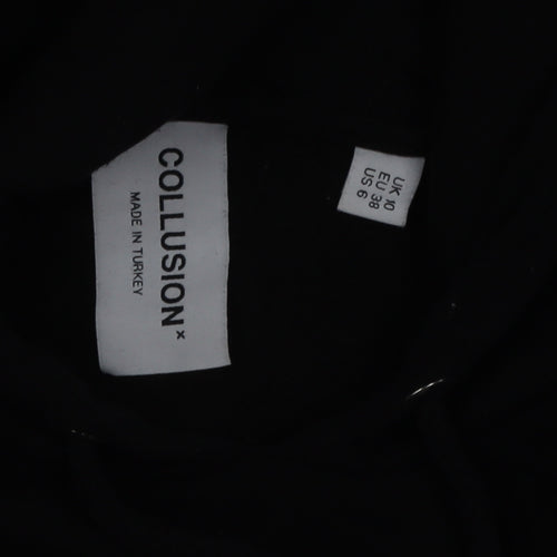 Collusion Women Black Pullover Hoodie UK 10 Polyester Cotton Blend