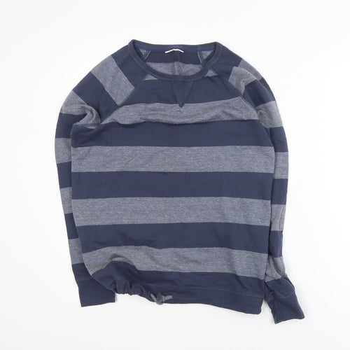 Next Men's Blue Striped Cotton Blend Pullover Jumper Medium