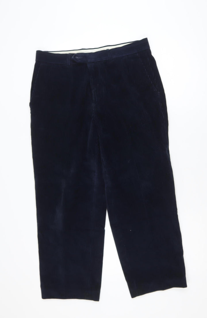 Marks and Spencer Men Blue Corduroy Trousers 34x29 Regular Fit
