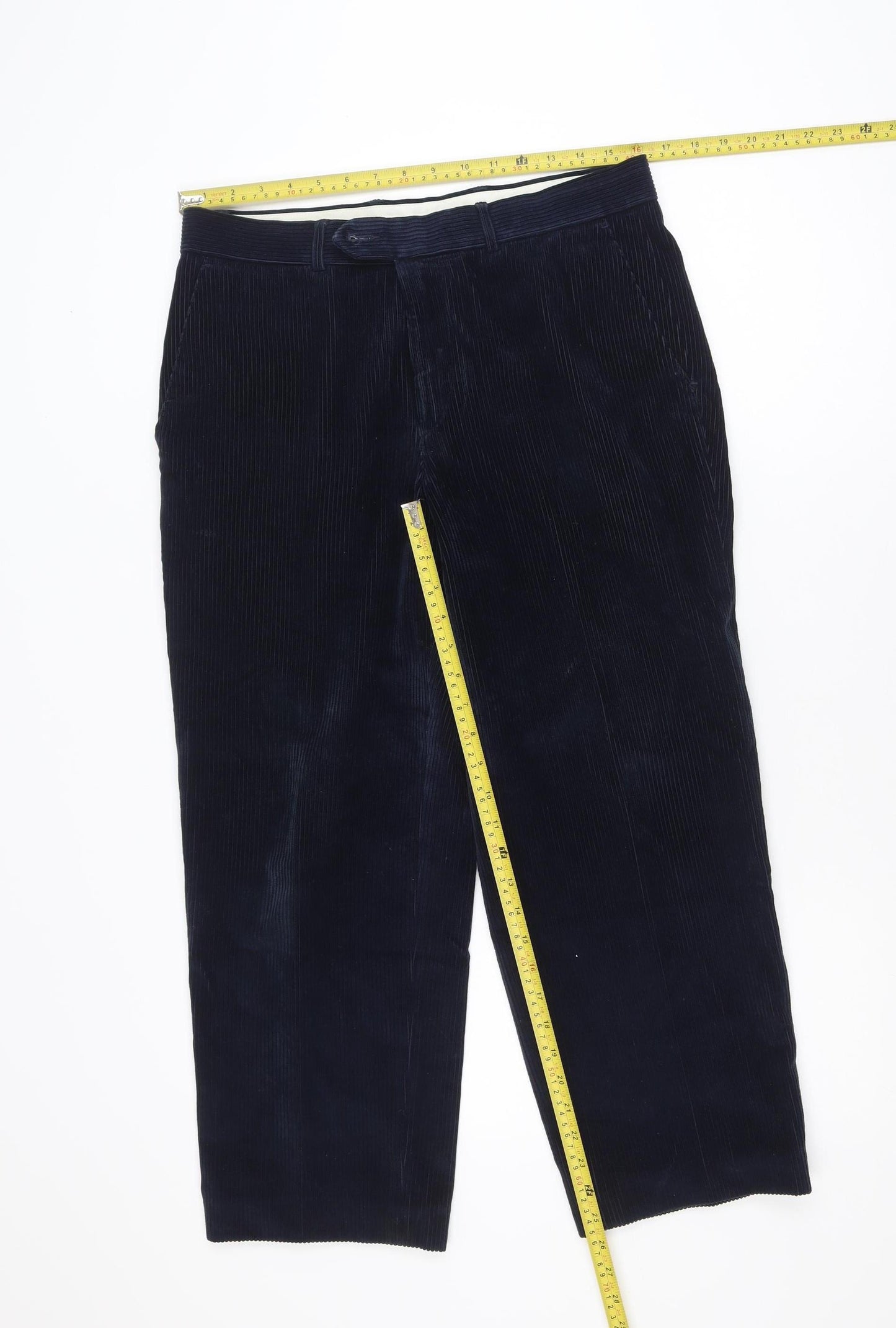 Marks and Spencer Men Blue Corduroy Trousers 34x29 Regular Fit