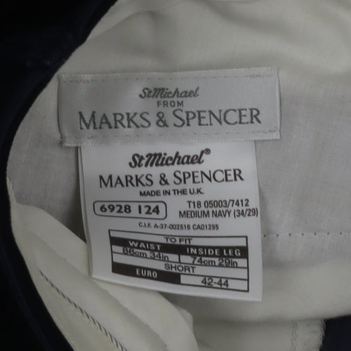 Marks and Spencer Men Blue Corduroy Trousers 34x29 Regular Fit