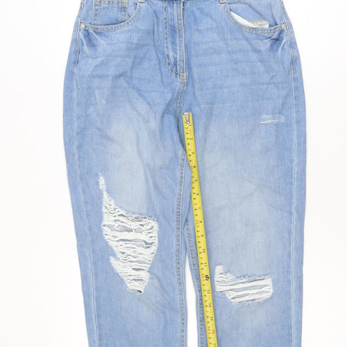 Quiz Women's Blue Distressed Boyfriend Jeans Size 8