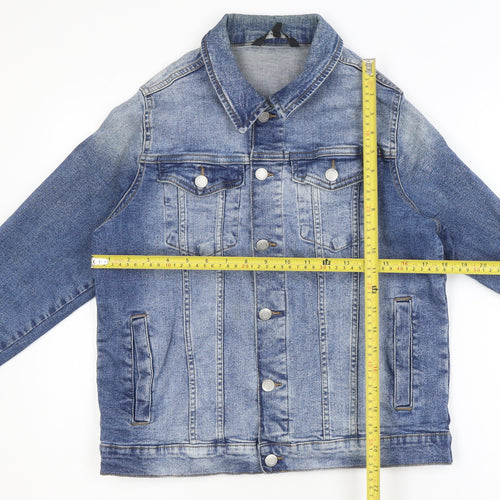 Peacocks Women Blue Denim Jacket Size 14 Casual Buttoned Style