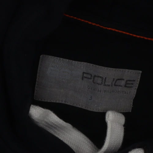 Police Men's Black Cotton Pullover Hoodie Size M with Logo Print