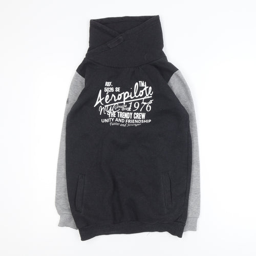 Aeropilote Teens Black Grey High Neck Pullover Sweatshirt 14 Plus