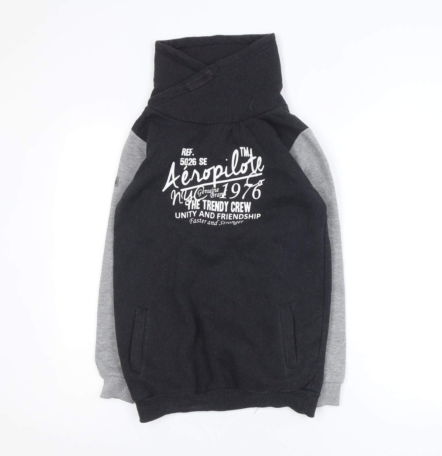 Aeropilote Teens Black Grey High Neck Pullover Sweatshirt 14 Plus