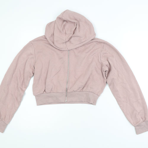 H&M Divided Womens Pink XS Cropped Hooded Full Zip Basic Jacket