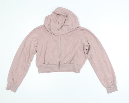 H&M Divided Womens Pink XS Cropped Hooded Full Zip Basic Jacket