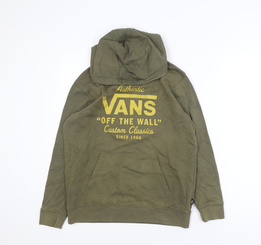 Vans Mens Green Large Pullover Hoodie with Yellow Logo Print