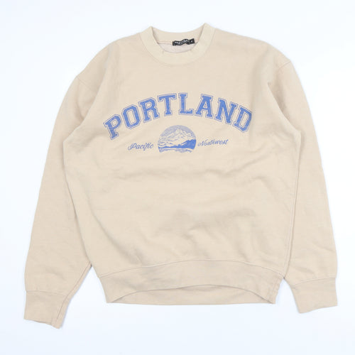Nasty Gal Womens Beige Portland Graphic Pullover Sweatshirt M