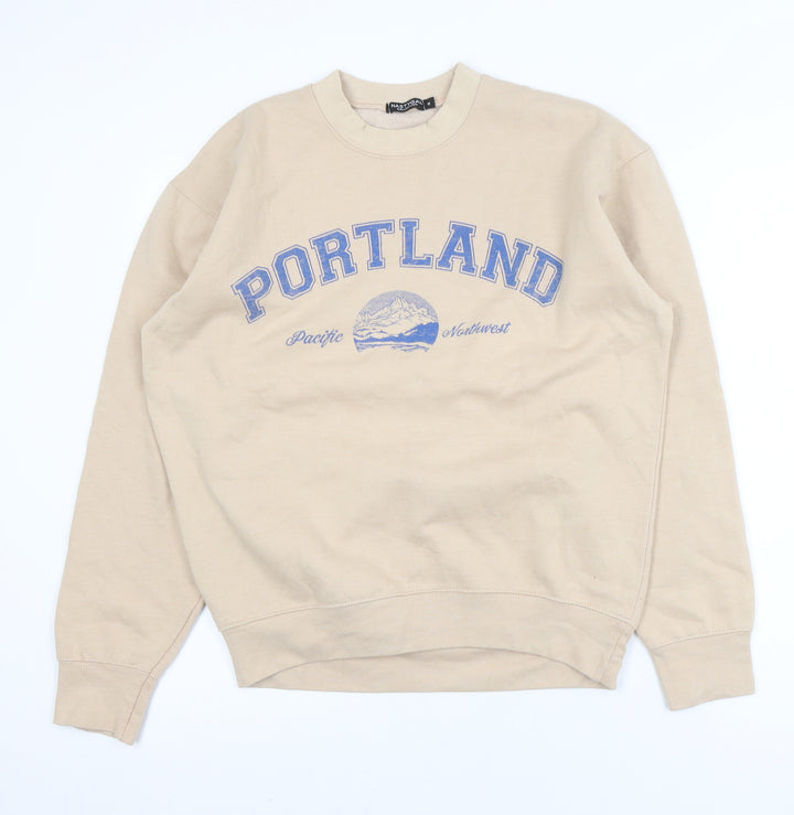 Nasty Gal Womens Beige Portland Graphic Pullover Sweatshirt M