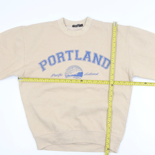 Nasty Gal Womens Beige Portland Graphic Pullover Sweatshirt M