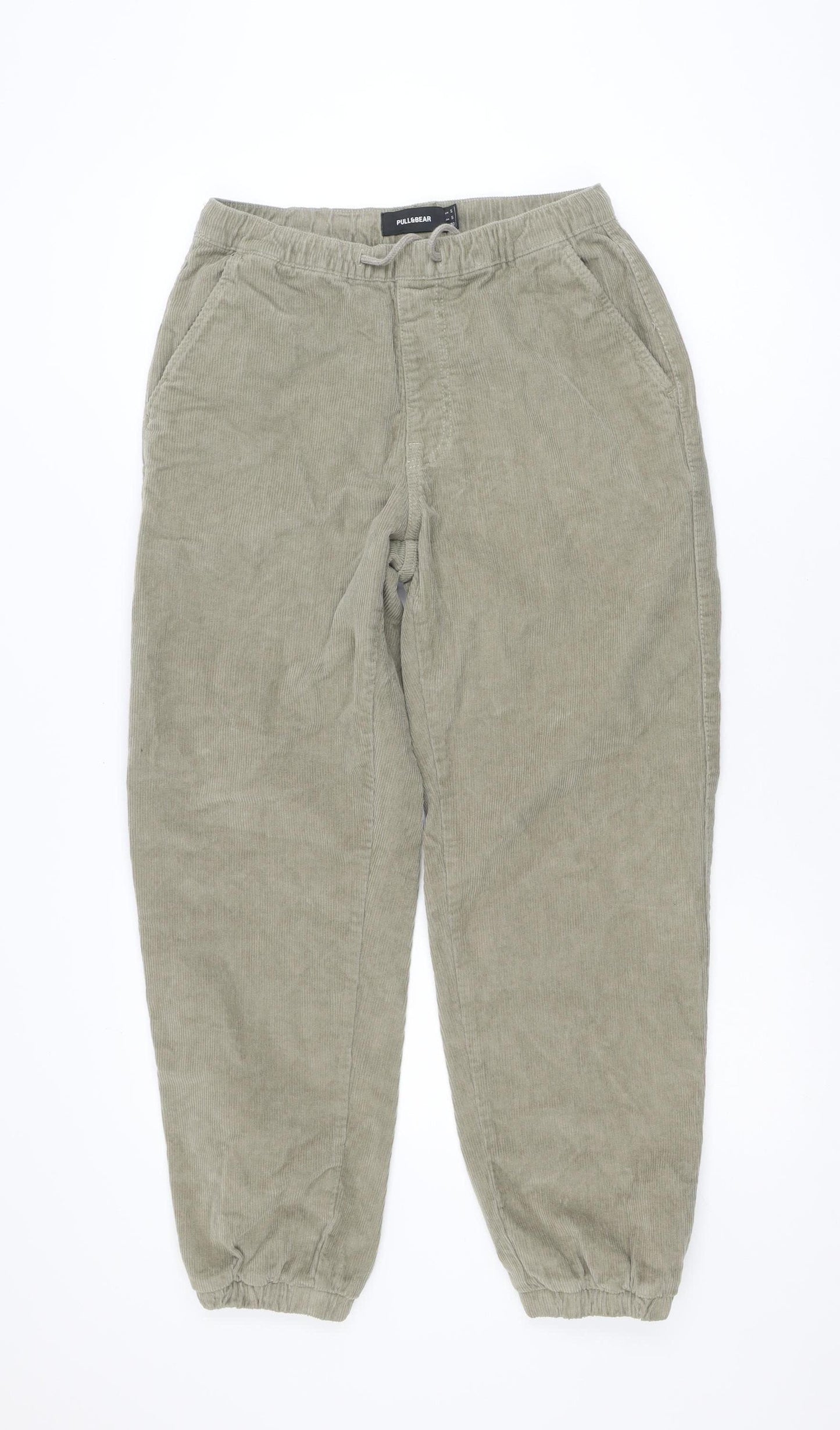 Pull & Bear Men's Beige Corduroy Jogger Trousers Size S