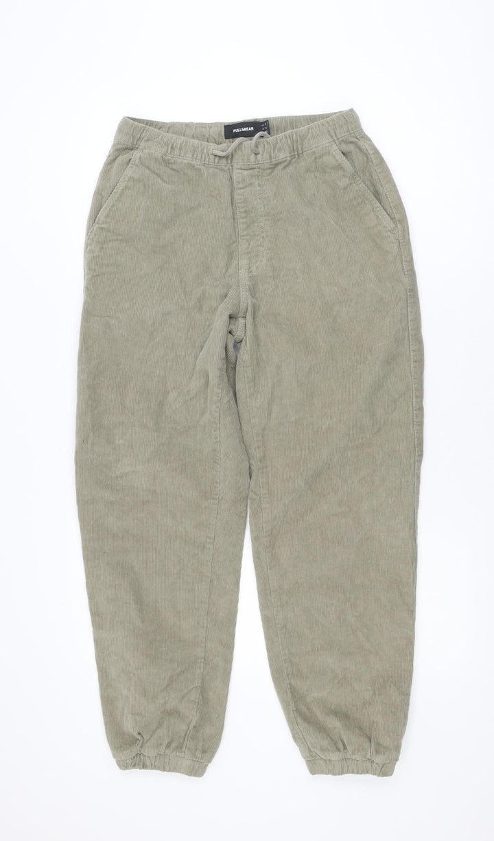 Pull & Bear Men's Beige Corduroy Jogger Trousers Size S