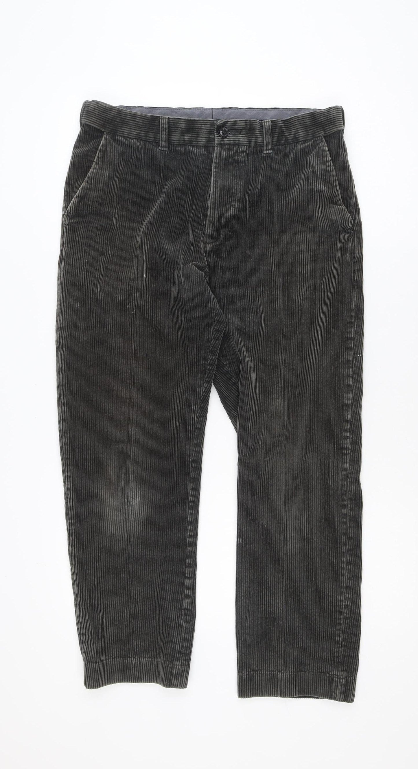 Marks and Spencer Men's Grey Corduroy Regular Fit Trousers 32W 29L