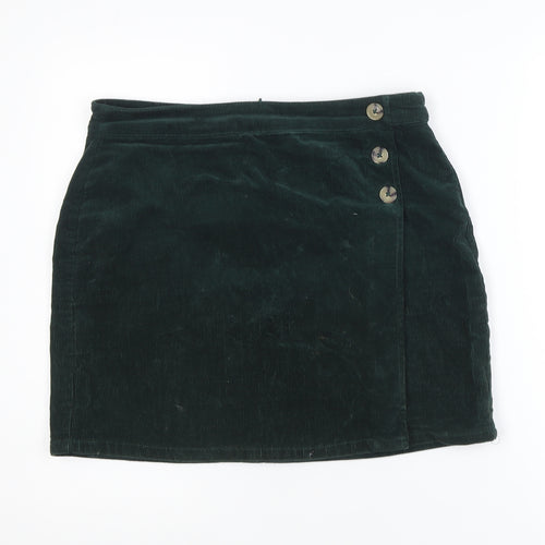 Dorothy Perkins Womens Green Corduroy Mini Skirt UK 12 Button Detail