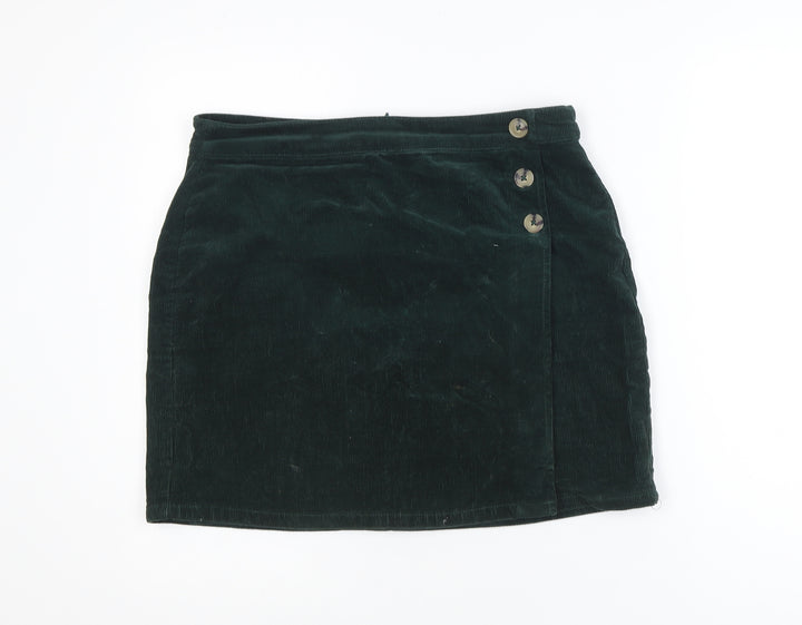 Dorothy Perkins Womens Green Corduroy Mini Skirt UK 12 Button Detail