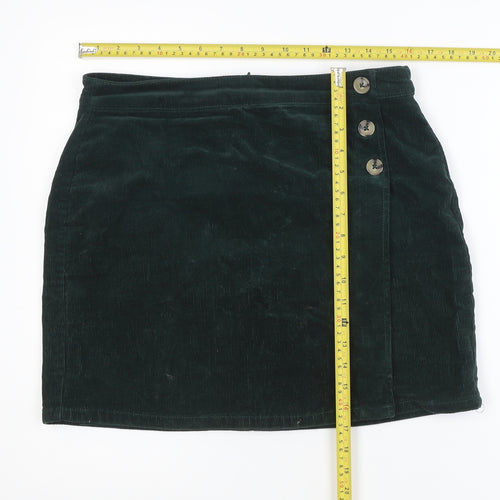 Dorothy Perkins Womens Green Corduroy Mini Skirt UK 12 Button Detail