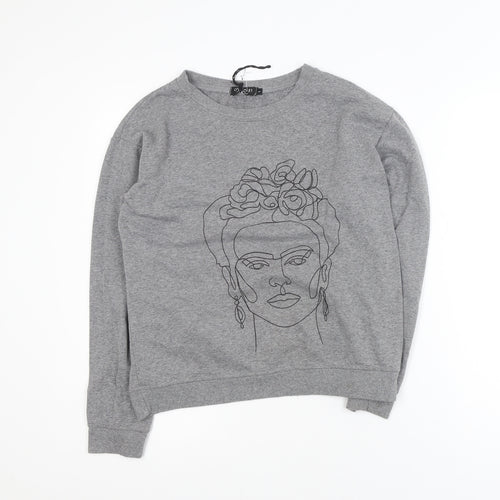 Noco 51 Women Grey L Pullover Sweatshirt Graphic Cotton Blend