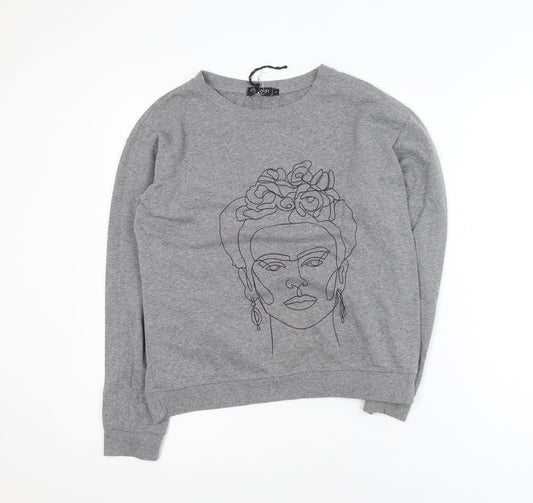 Noco 51 Women Grey L Pullover Sweatshirt Graphic Cotton Blend