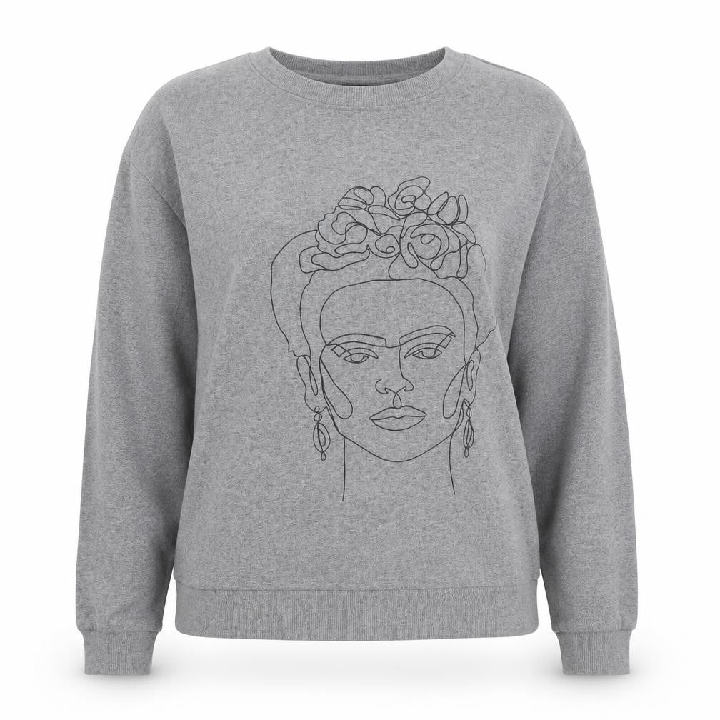 Front view of Noco 51 Women Grey L Pullover Sweatshirt Graphic Cotton Blend