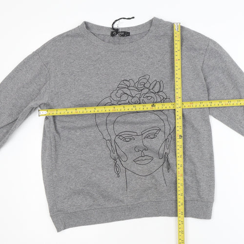 Noco 51 Women Grey L Pullover Sweatshirt Graphic Cotton Blend