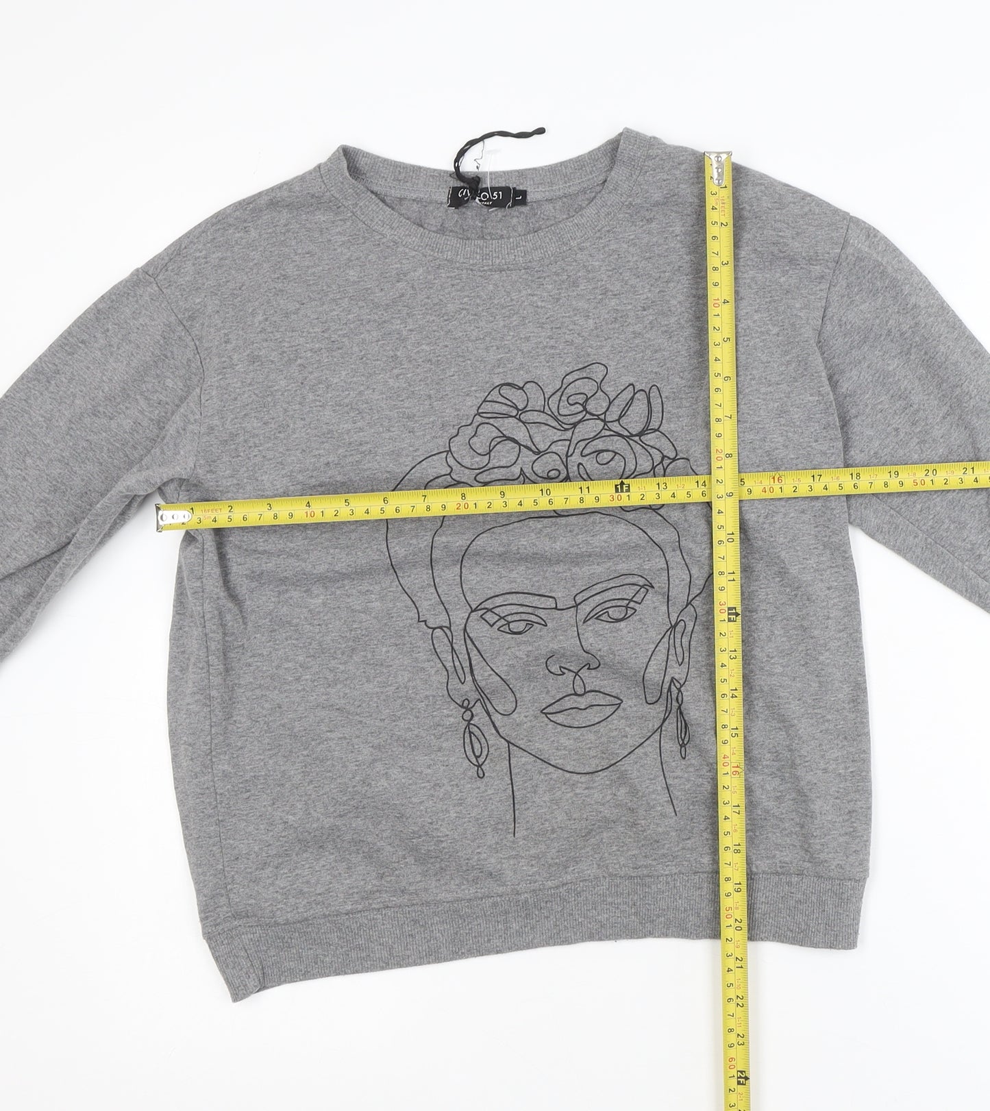 Noco 51 Women Grey L Pullover Sweatshirt Graphic Cotton Blend