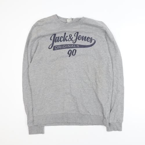 Jack & Jones Men’s Grey L Pullover Sweatshirt Crew Neck Logo