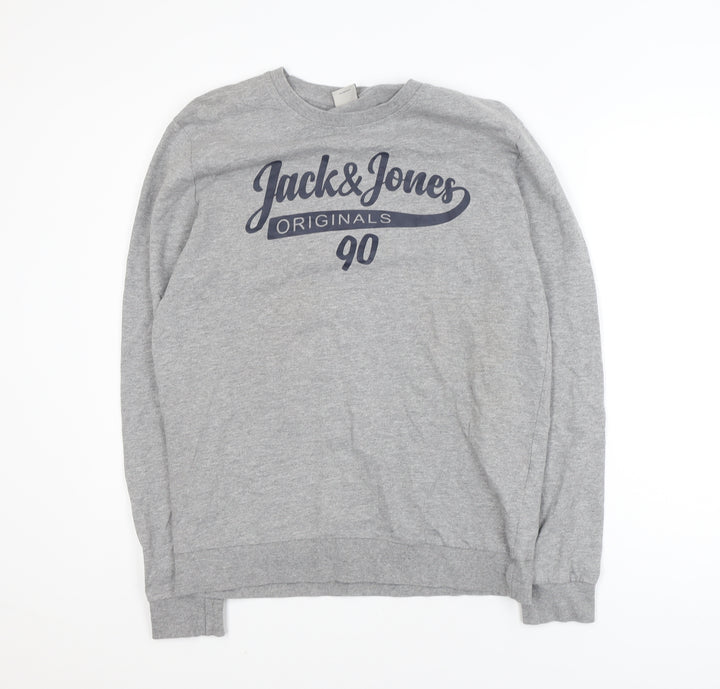 Jack & Jones Men’s Grey L Pullover Sweatshirt Crew Neck Logo