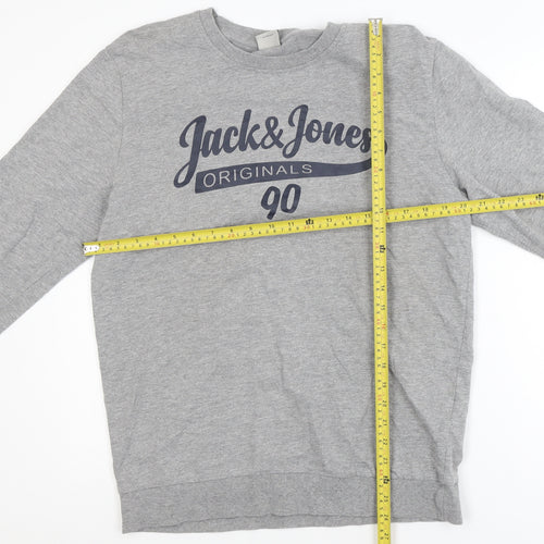 Jack & Jones Men’s Grey L Pullover Sweatshirt Crew Neck Logo