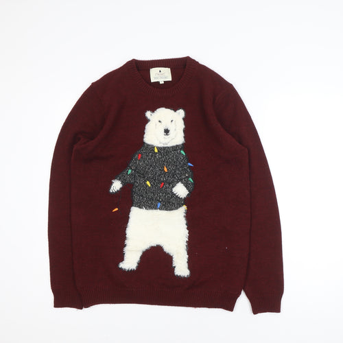 Next Women Burgundy Christmas Polar Bear Pullover Sweatshirt M