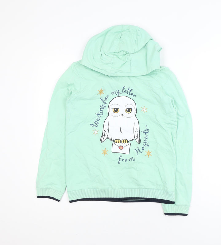Harry Potter Girls Mint Green Hoodie Size 12 Cotton Hedwig Print