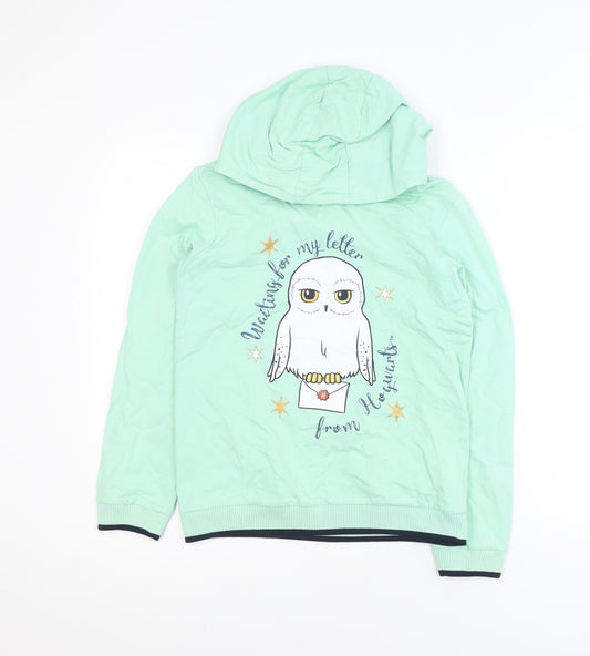 Harry Potter Girls Mint Green Hoodie Size 12 Cotton Hedwig Print