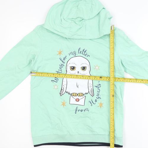 Harry Potter Girls Mint Green Hoodie Size 12 Cotton Hedwig Print