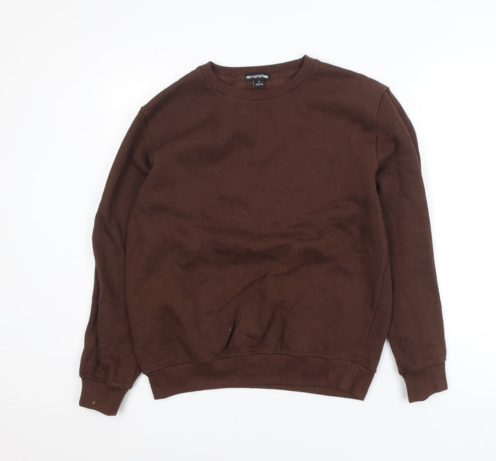 PrettyLittleThing Women Brown Crew Neck Pullover Sweatshirt Size S