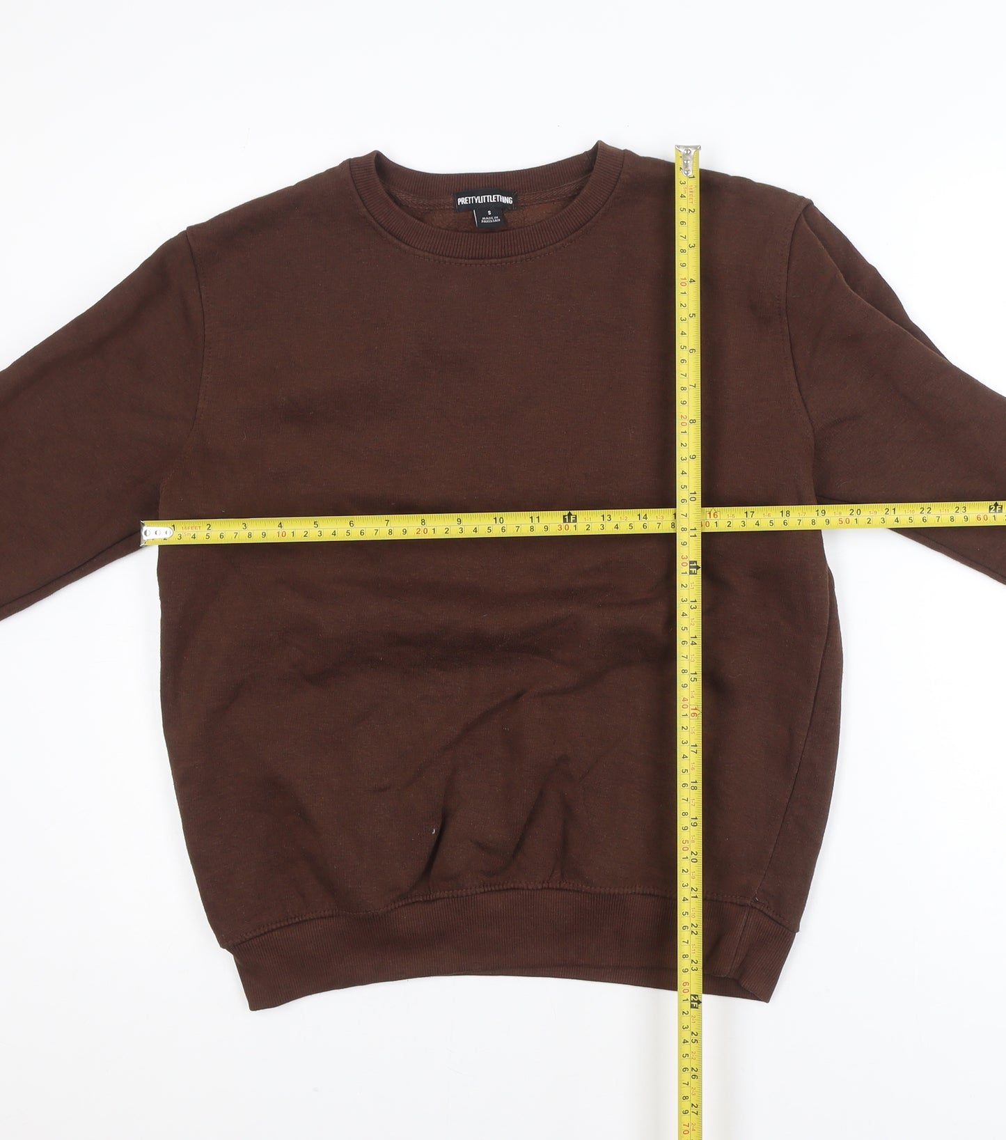 PrettyLittleThing Women Brown Crew Neck Pullover Sweatshirt Size S