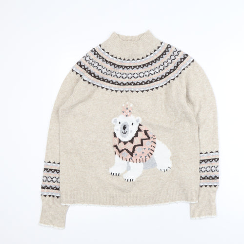 Next Womens Beige Christmas Polar Bear Fair Isle Jumper M