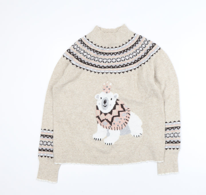 Next Womens Beige Christmas Polar Bear Fair Isle Jumper M