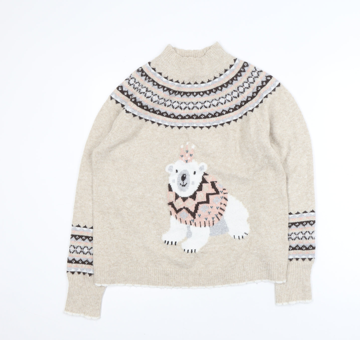 Next Womens Beige Christmas Polar Bear Fair Isle Jumper M