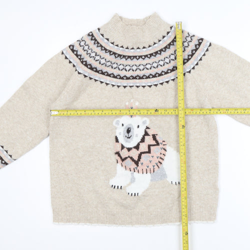 Next Womens Beige Christmas Polar Bear Fair Isle Jumper M
